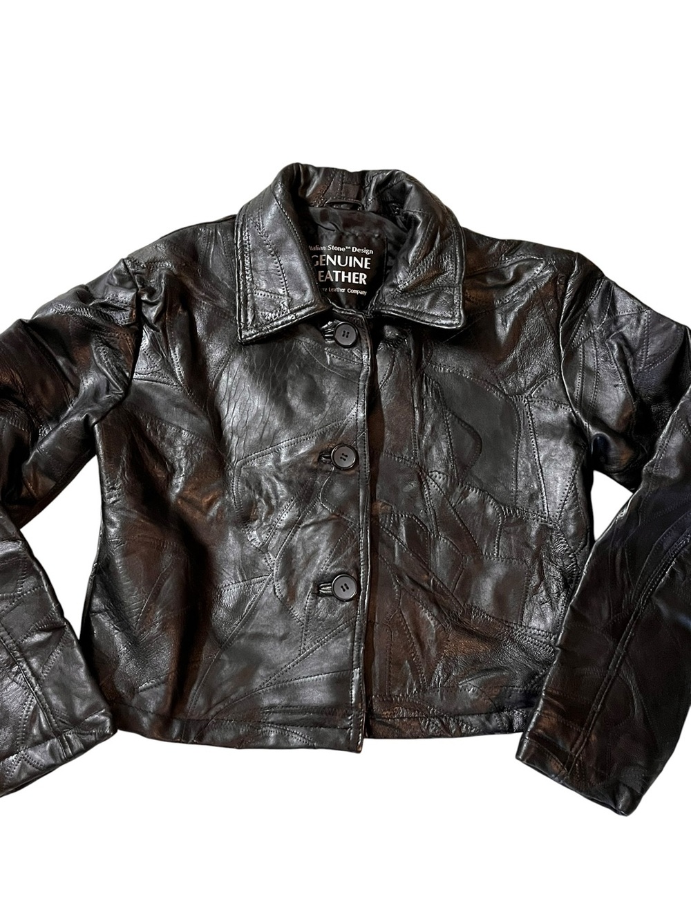 ITALIAN STONE Genuine Leather Black Button-Front Jacket
Medium